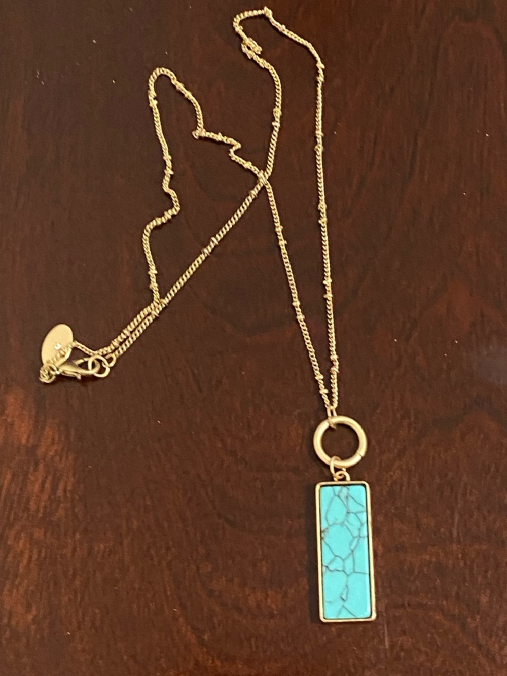 LOFT Gold-Tone Necklace with Turquoise Blue Rectangular Pendant